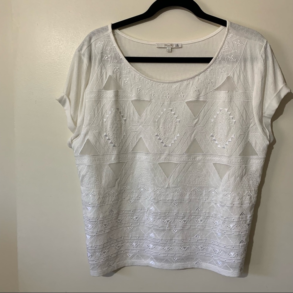 Miss Me Mesh  Embroidered Short Sleeve Cropped Top